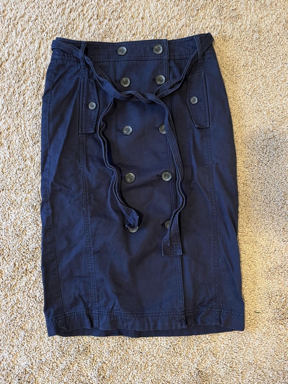 Talbots Navy Double-Breasted Pencil Skirt with Tie